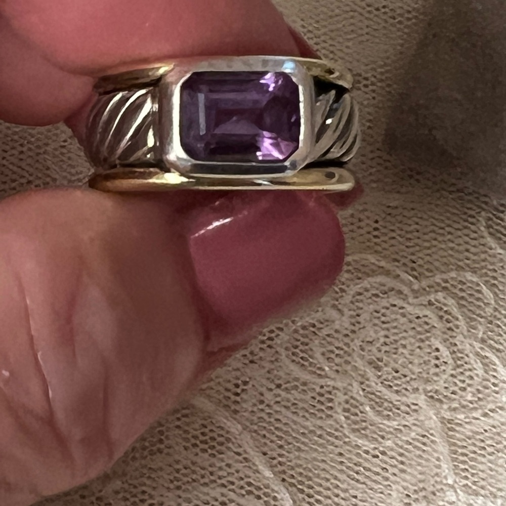David Yurman amethyst ring set in 14 kt yellow gold and sterling silver.